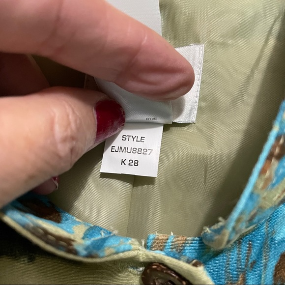 Linen Blend unique Jacket light weight Non-Lined  Buttons Floral blue - Picture 6 of 6